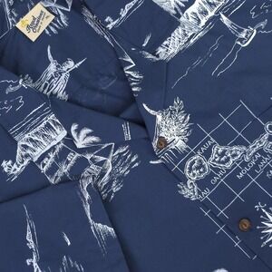 Vintage Royal Creations Shirt Mens XL Blue Hawaiian Aloha Scenic Map Made Hawaii